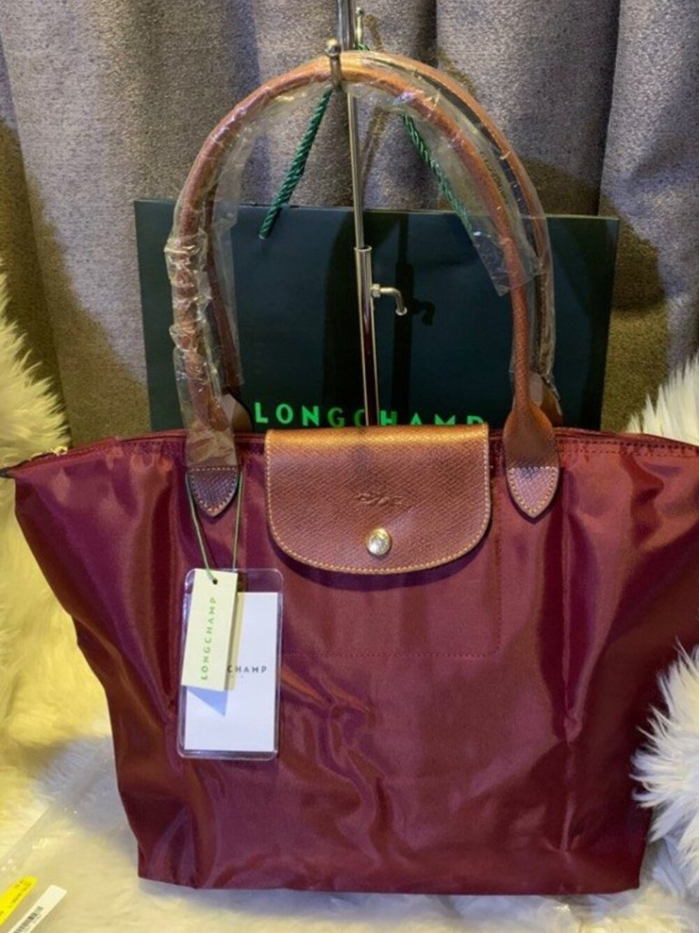 NWT Burgundy Longchamp Le pliage Original Handbag Medium Canvas Shoulder Tote M